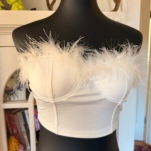 White Feather Trim Bustier Top